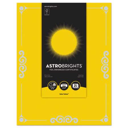 Astrobrights Foil Enhanced Certificates, 8.5 x 11, Solar Yellow with Silver Foil Border, 25/Pack (91096)