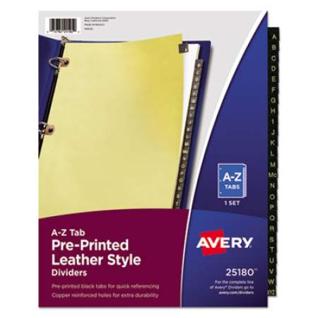 Avery Preprinted Black Leather Tab Dividers w/Copper Reinforced Holes, 25-Tab, Letter (25180)