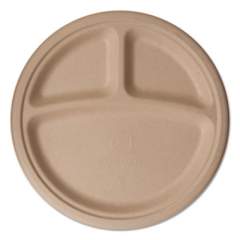 Eco-Products Wheat Straw Dinnerware, 3-Compartment Plate, 10" dia, 500/Carton (EPPW103)