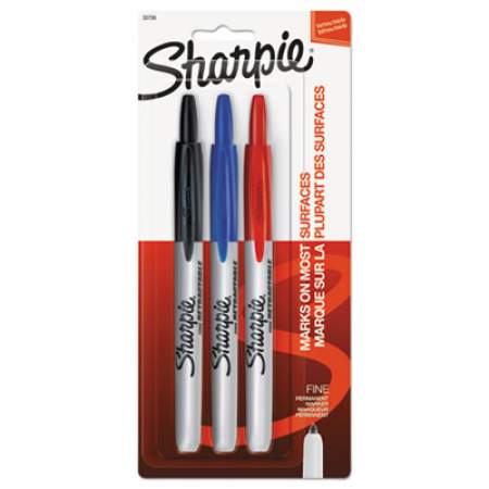 Sharpie Retractable Permanent Marker, Fine Bullet Tip, Assorted Colors, 3/Set (32726PP)