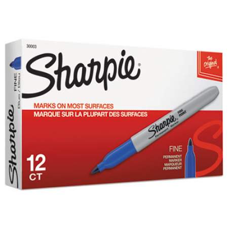 Sharpie Fine Tip Permanent Marker, Fine Bullet Tip, Blue, Dozen (30003)