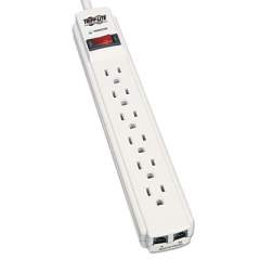 Tripp Lite Protect It! Surge Protector, 6 Outlets, 4 ft Cord, 790 Joules, RJ11, Light Gray (TLP604TEL)