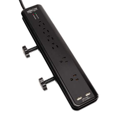 Tripp Lite Protect It! Clamp-Mount Surge Protector, 6 Outlets/2 USB, 6 ft Cord, 2100 J (TLP606DMUSB)