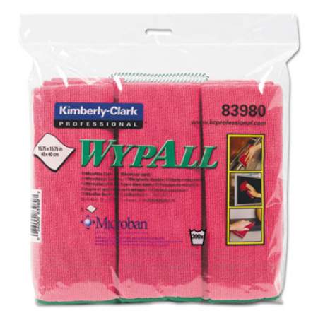 WypAll Microfiber Cloths, Reusable, 15 3/4 x 15 3/4, Red, 6/PK, 4 PK/CT (83980)