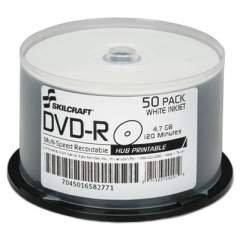 AbilityOne 7045016582771, SKILCRAFT Inkjet Printable DVD-R, 4.7 GB, 16x, Spindle, White, 50/Pack