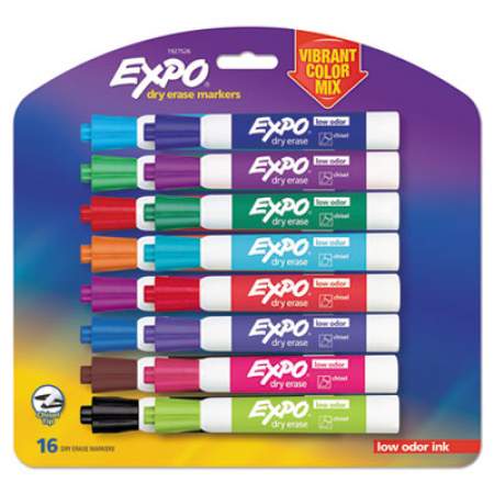 EXPO Low Odor Dry Erase Vibrant Color Markers, Broad Chisel Tip, Assorted Colors, 16/Set (1927526)