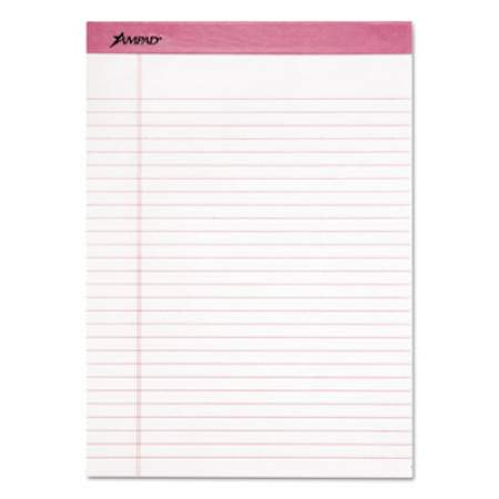 Ampad Pink Writing Pads, Wide/Legal Rule, Pink Headband, 50 White 8.5 x 11 Sheets, 6/Pack (20098)