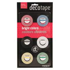 Chartpak Deco Bright Decorative Tape, 1" Core, 0.13" x 27 ft, Assorted Colors, 6/Box (DEC001)