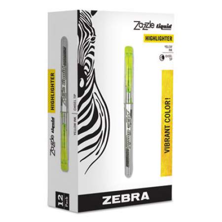 Zebra Zazzle Liquid Ink Highlighter Value Pack, Fluorescent Yellow Ink, Chisel Tip, Silver/Clear/Yellow Barrel, Dozen (77050)