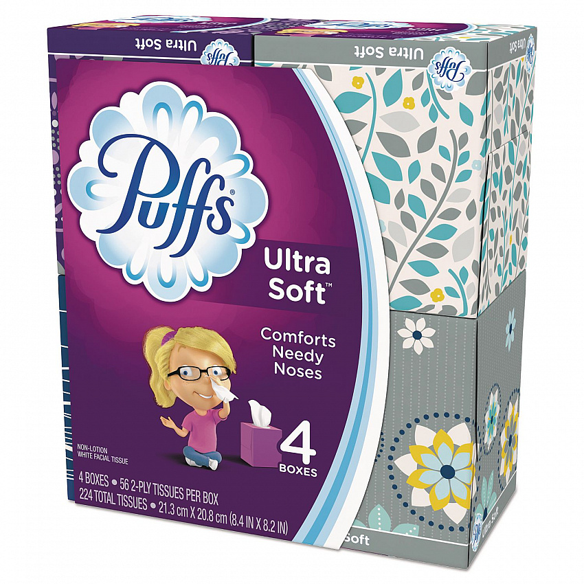 Ultra Soft Facial Tissue, 2-Ply, White, 56 Sheets/Box, 4 Boxes/Pack (35295PK)