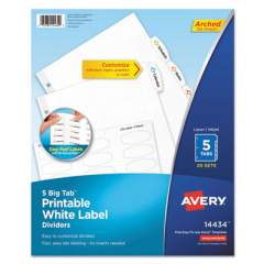 Avery Big Tab Printable White Label Tab Dividers, 5-Tab, Letter, 20 per pack (14434)