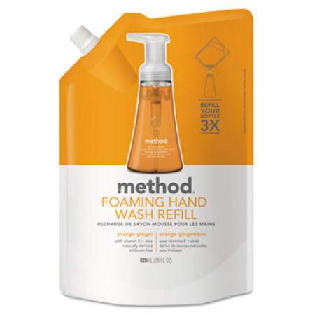 Method Foaming Hand Wash Refill, Orange Ginger, 28 oz Pouch, 6/Carton (01630)