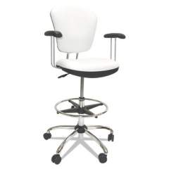 ShopSol Lab and Healthcare Seating, Supports Up to 300 lb, 21" to 28" Seat Height, White Seat/Back, Chrome Base (1010296)