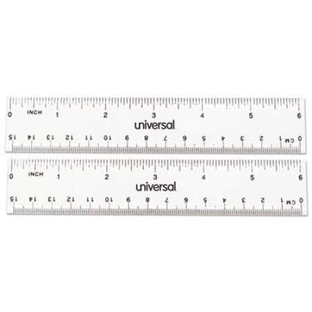 Universal Clear Plastic Ruler, Standard/Metric, 6" Long, Clear, 2/Pack (59025)