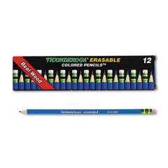 Ticonderoga Erasable Colored Pencils, 2.6 mm, 2B (#1), Blue Lead, Blue Barrel, Dozen (14209)