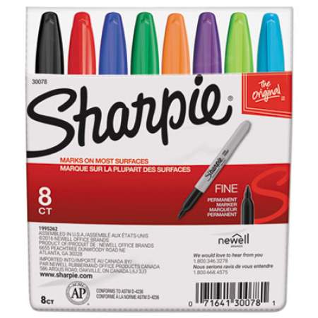 Sharpie Fine Tip Permanent Marker, Fine Bullet Tip, Assorted Colors, 8/Set (30078)