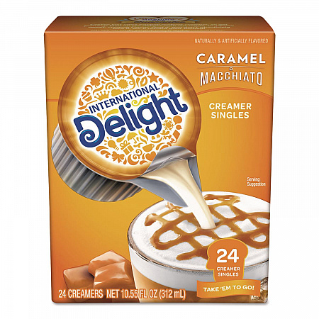 Flavored Liquid Non-Dairy Coffee Creamer, Caramel Macchiato, 0.5 oz Mini Cups, 24/Box (101766)