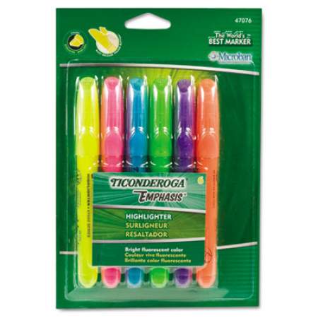 Ticonderoga Emphasis Desk Style Highlighters, Assorted Ink Colors, Chisel Tip, Assorted Barrel Colors, 6/Set (47076)