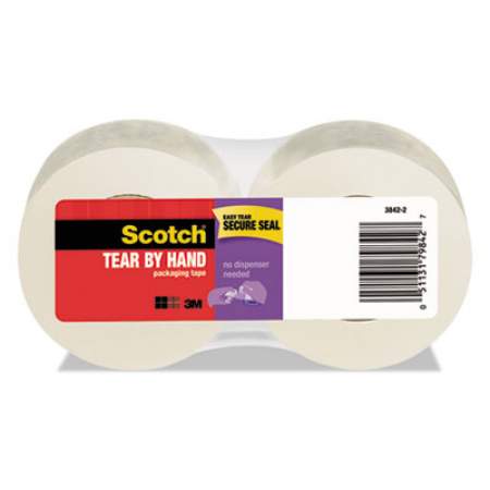 Scotch Tear-By-Hand Packaging Tapes, 1.5" Core, 1.88" x 50 yds, Clear, 2/Pack (38422)