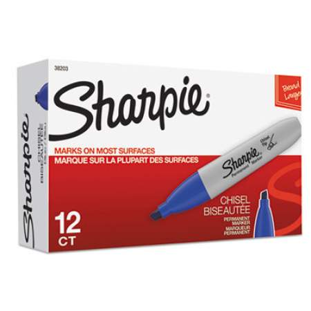 Sharpie Chisel Tip Permanent Marker, Medium Chisel Tip, Blue, Dozen (38203)