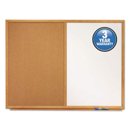 Quartet Bulletin/Dry-Erase Board, Melamine/Cork, 36 x 24, White/Brown, Oak Finish Frame (S553)