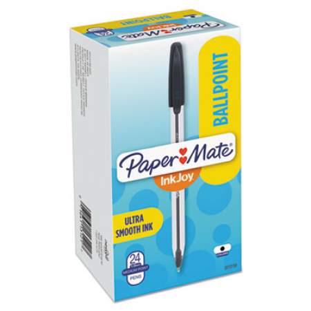 Paper Mate InkJoy 50ST Ballpoint Pen, Stick, Medium 1 mm, Black Ink, White/Black Barrel, 24/Pack (2013158)