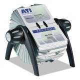 Durable VISIFIX Flip Rotary Business Card File, Holds 400 2.88 x 4.13 Cards, 8.75 x 7.13 x 8.06, Plastic, Black/Silver (241701)