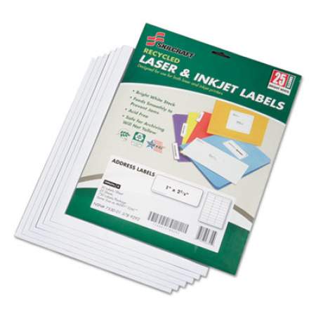AbilityOne 7530015789292 SKILCRAFT Recycled Laser and Inkjet Labels, Inkjet/Laser Printers, 1 x 2.63, White, 30/Sheet, 25 Sheets/Pack