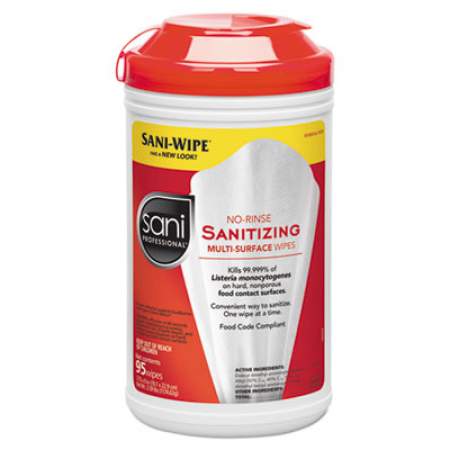 Sani Professional No-Rinse Sanitizing Multi-Surface Wipes, White, 95/Container (P56784EA)