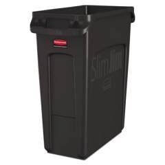 Rubbermaid Commercial Slim Jim with Venting Channels, Rectangular, 16 gal, Plastic, Black (1955959)