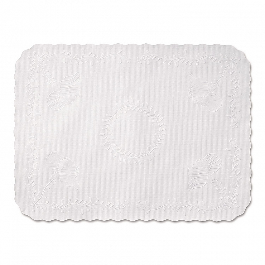 Scalloped Edge Traymat, Anniversary Embossed Surface, 19" x 14", White, 1,000/Carton (TC8704472)