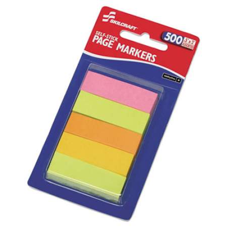 AbilityOne 7510014214751 SKILCRAFT Self-Stick Tabs/Page Markers, 2", Neon, Assorted, 500/Pack