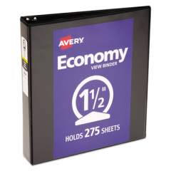 Avery Economy View Binder with Round Rings , 3 Rings, 1.5" Capacity, 11 x 8.5, Black, (5725) (05725)