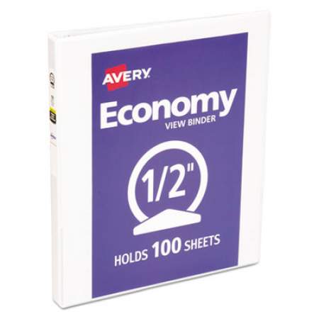 Avery Economy View Binder with Round Rings , 3 Rings, 0.5" Capacity, 11 x 8.5, White, (5706) (05706)