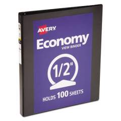 Avery Economy View Binder with Round Rings , 3 Rings, 0.5" Capacity, 11 x 8.5, Black, (5705) (05705)