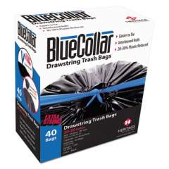 BlueCollar Drawstring Trash Bags, 30 gal, 1 mil, 30" x 34", Black, 40/Box (N6034YKRC1)