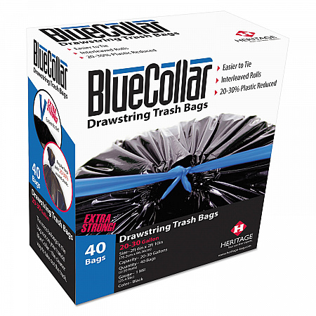 Drawstring Trash Bags, Drawstring, 30 gal, 1 mil, 30