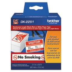 Brother Continuous Paper Label Tape, 2.4" x 50 ft, Black/White (DK2251)