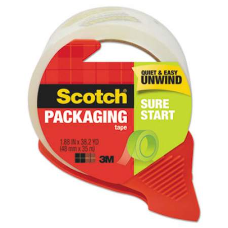 Scotch Sure Start Packaging Tape with Dispenser, 3" Core, 1.88" x 38.2 yds, Clear (3450SRD)