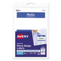 Avery Printable Adhesive Name Badges, 3.38 x 2.33, Blue "Hello", 100/Pack (5141)