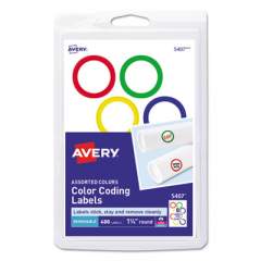 Avery Printable Self-Adhesive Removable Color-Coding Labels, 1.25" dia., Assorted Colors, 8/Sheet, 50 Sheets/Box (5407)