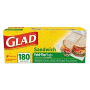 Glad Fold-Top Sandwich Bags, 6.5" x 5.5", Clear, 180/Box, 12 Boxes/Carton (60771)