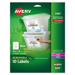 Avery Removable Multi-Use Labels, Inkjet/Laser Printers, 8.5 x 11, White, 25/Pack (6465)