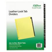 Office Essentials Preprinted Black Leather Tab Dividers, 12-Tab, Letter (11484)
