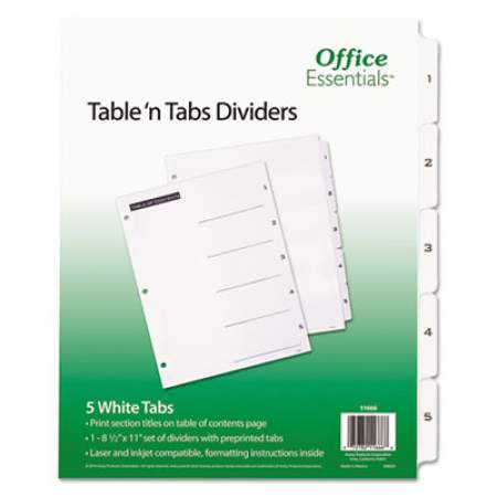 Office Essentials Table 'n Tabs Dividers, 5-Tab, 1 to 5, 11 x 8.5, White, 1 Set (11666)