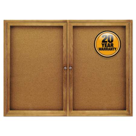 Quartet Enclosed Bulletin Board, Natural Cork/Fiberboard, 48 x 36, Oak Frame (364)