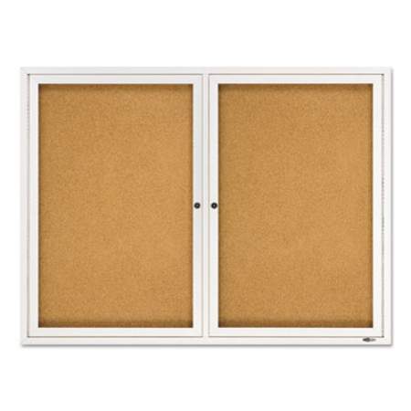 Quartet Enclosed Bulletin Board, Natural Cork/Fiberboard, 48 x 36, Silver Aluminum Frame (2364)