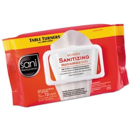 Sani Professional No-Rinse Sanitizing  Multi-Surface Wipes, 9" x 8", White, 72 Wipes/PK, 12/Carton (M30472)