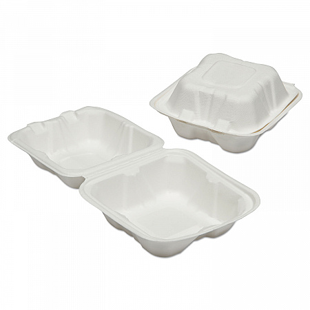 7350016646906, SKILCRAFT Clamshell Hinged Lid ToGo Food Containers, 6 x 6 x 3, White, Paper, 400/Box (6646906)