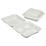 AbilityOne 7350016646909, SKILCRAFT, Clamshell Hinged Lid ToGo Food Containers, 3 Compartment, 9 x 9 x 3, White, 200/Box